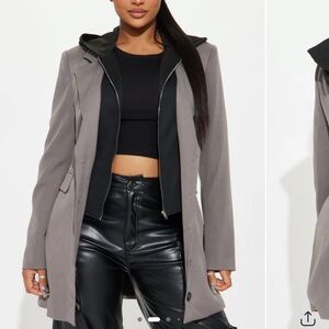 Fashion Nova Gray Blazer with Black Hood